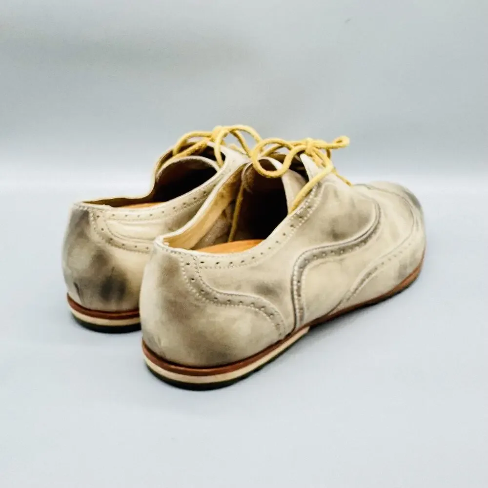 Sorel Shoes Mens 12.5 Beige Leather Wingtip Oxford Brogue Lace Up Casual Sneaker